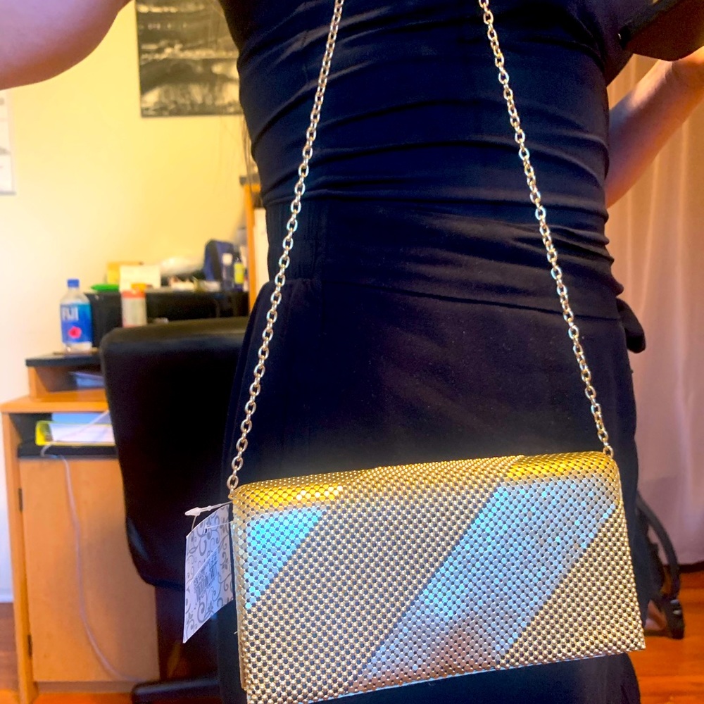 Brand New Gold Colored Clutch with Chain
